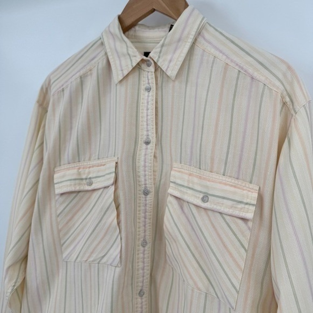 Liz Sport Vtg Pastel Striped Long Sleeve Button Up Shirt‎ Women's Sz L - Picture 2 of 13